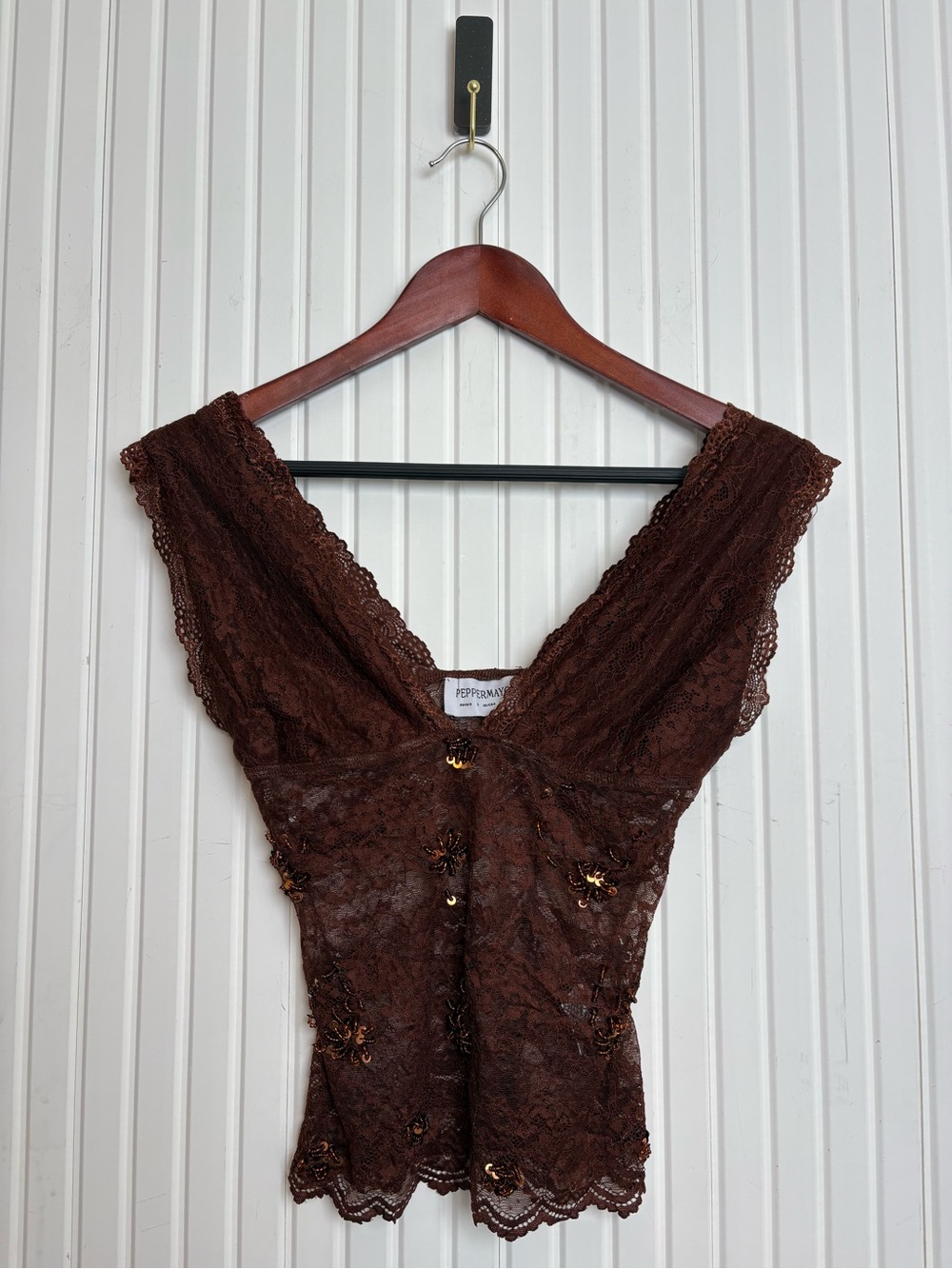 PepperMayo Lace Babydoll Sequin Top 4 Sheer Fairy Forest Whimsical Witchy